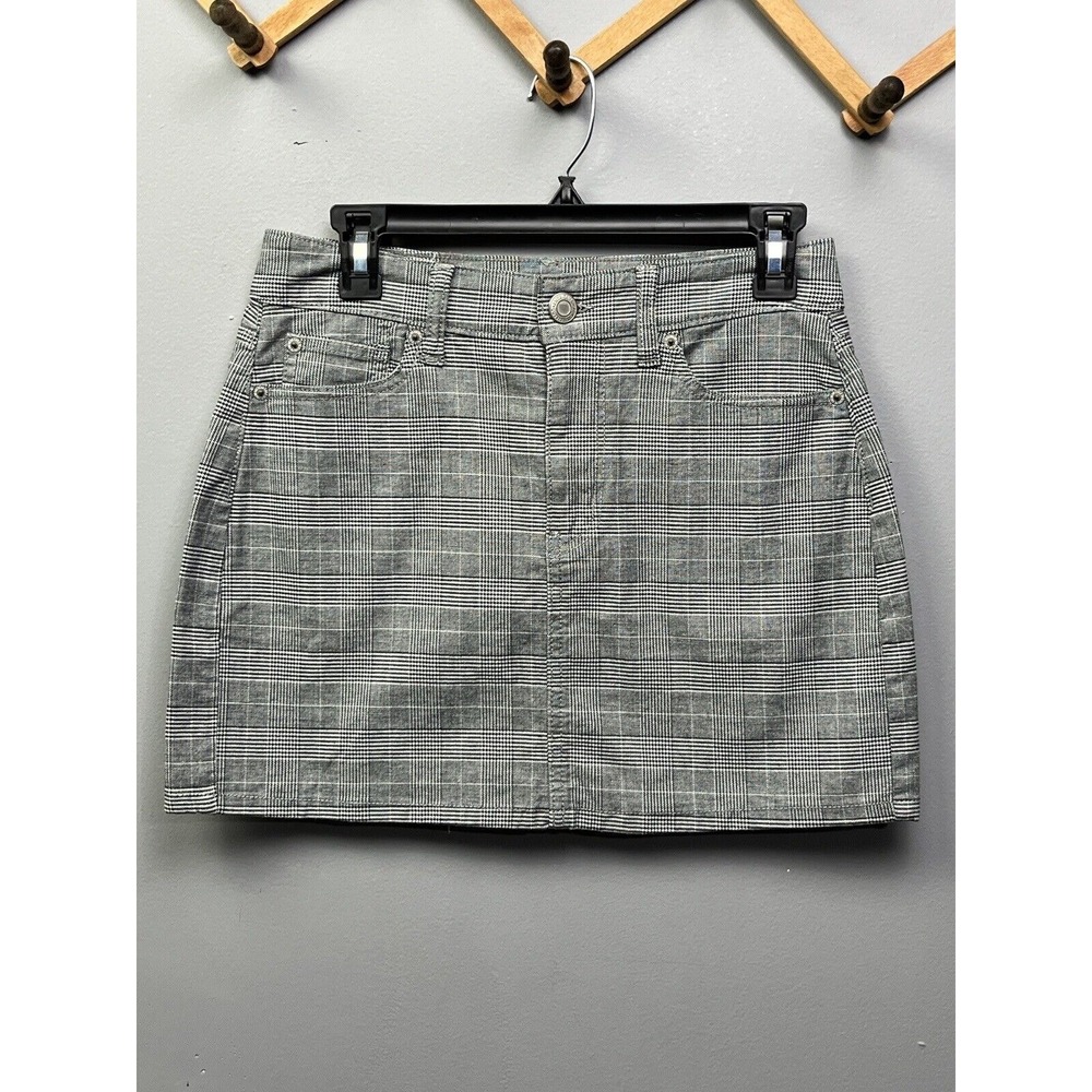 American Eagle Skirt Womens 2 Grey Plaid Super Stretch Mini 5-Pocket Glen Check